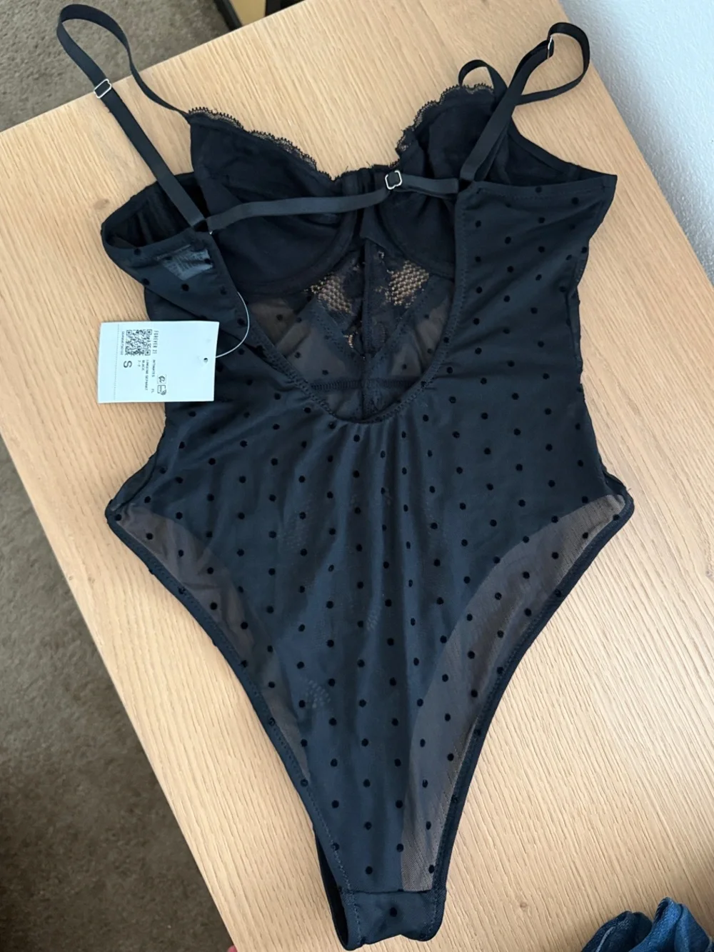 NWT Forever 21 Black Lace & Mesh Polka Dot Bodysuit